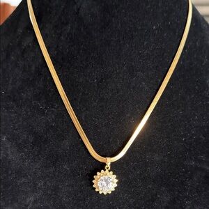 Gold Pendant Necklace with Clear Crystal Accent - stainless  Women Jewelry 20”
